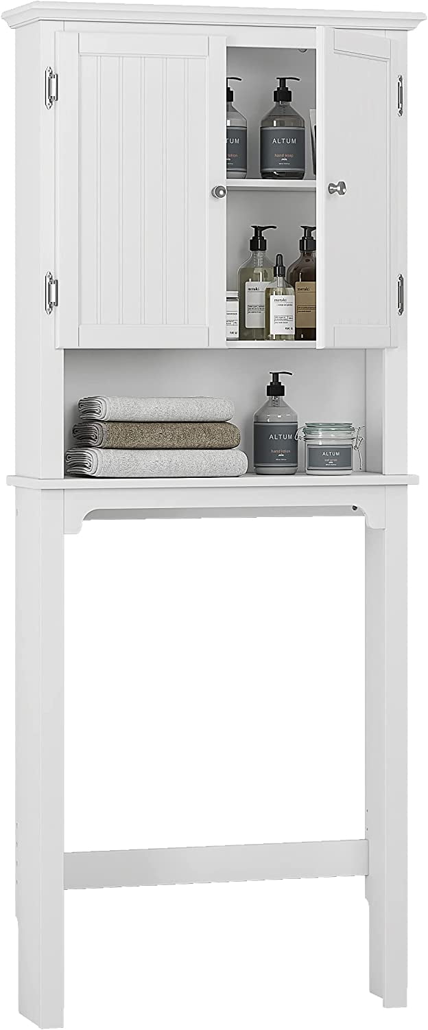 UTEX Bathroom Storage Over The Toilet, Bathroom Cabinet Organizer with Adjustable Shelves and Double Doors, Wood Bathroom Space Saver, White