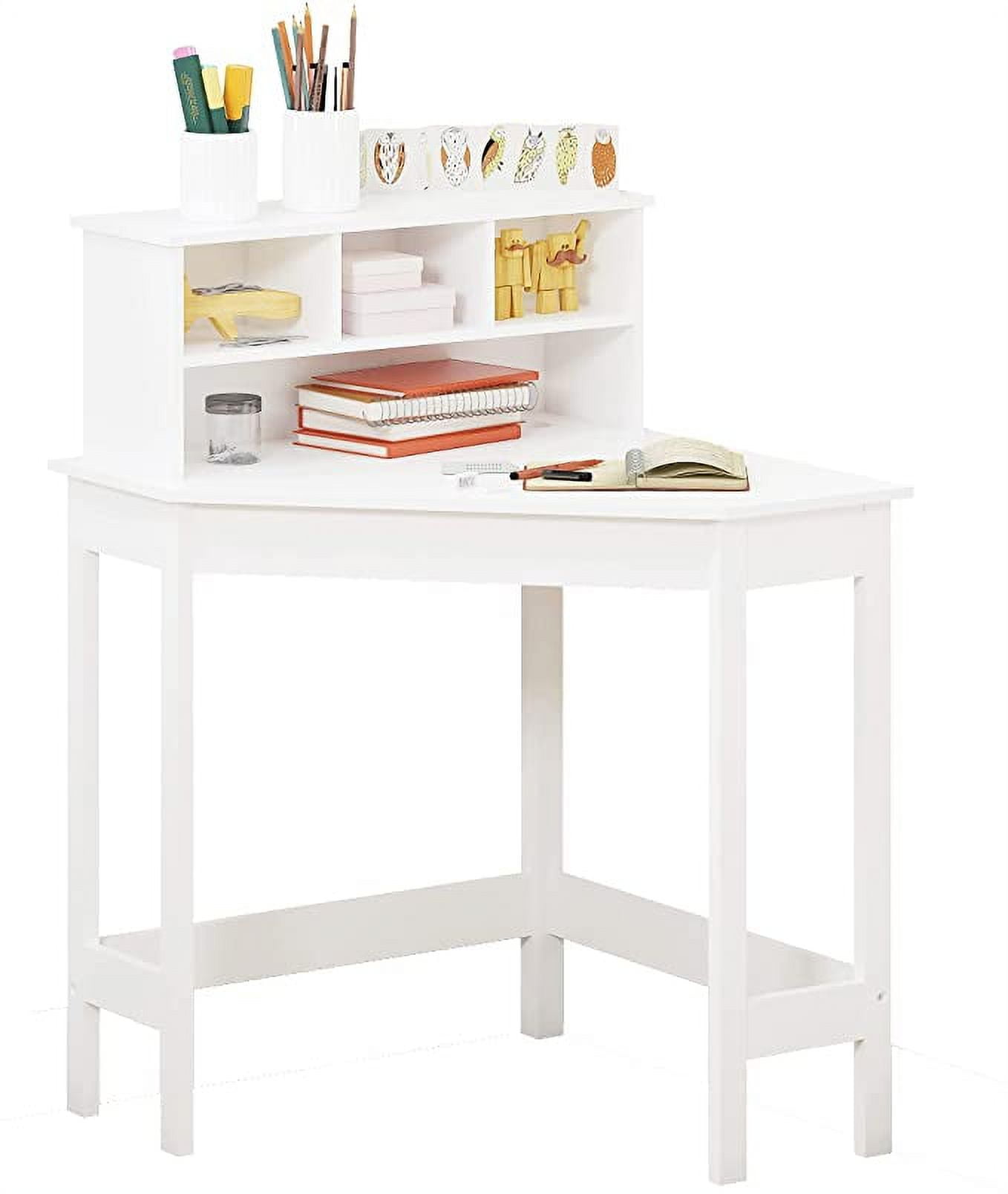 UTEX Corner Desk with Storage and Reversible Hutch Kids White