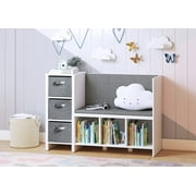 UTEX Kids Bookcase with Reading Seat, 6-Cubby Kids Toy Storage Organizer with Bins, Kids Bookshelf and Storage for Boys and Girls, White