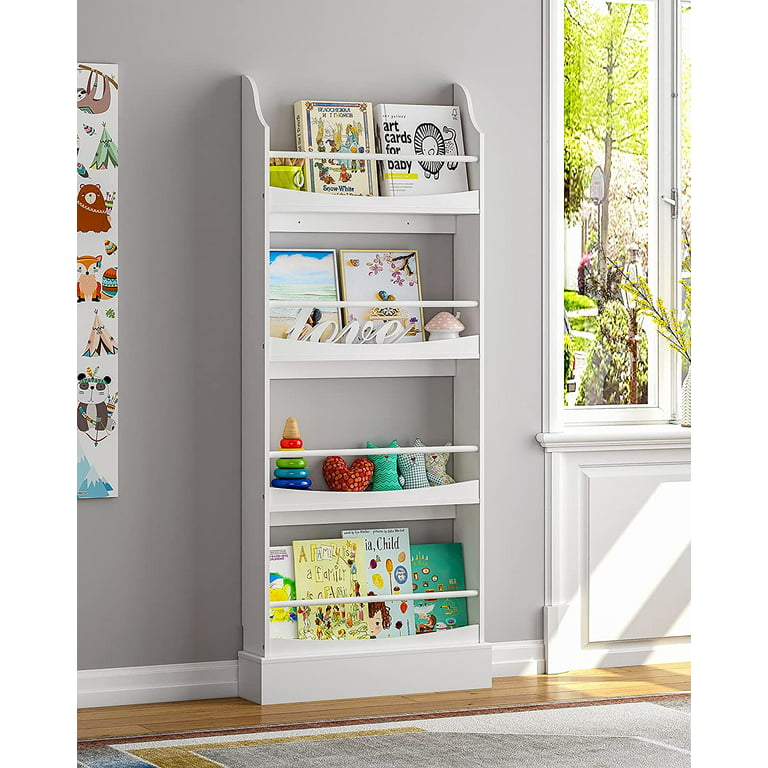UTEX Kids Bookshelf Wall Mounted, Bookshelf Organizer and Storage Free  Standing Against The Wall,Kid's Book Rack Storage, 4-Shelf Tall Bookcase  Organizer 23.5”W X 5.9”D X57.48”H (White) 