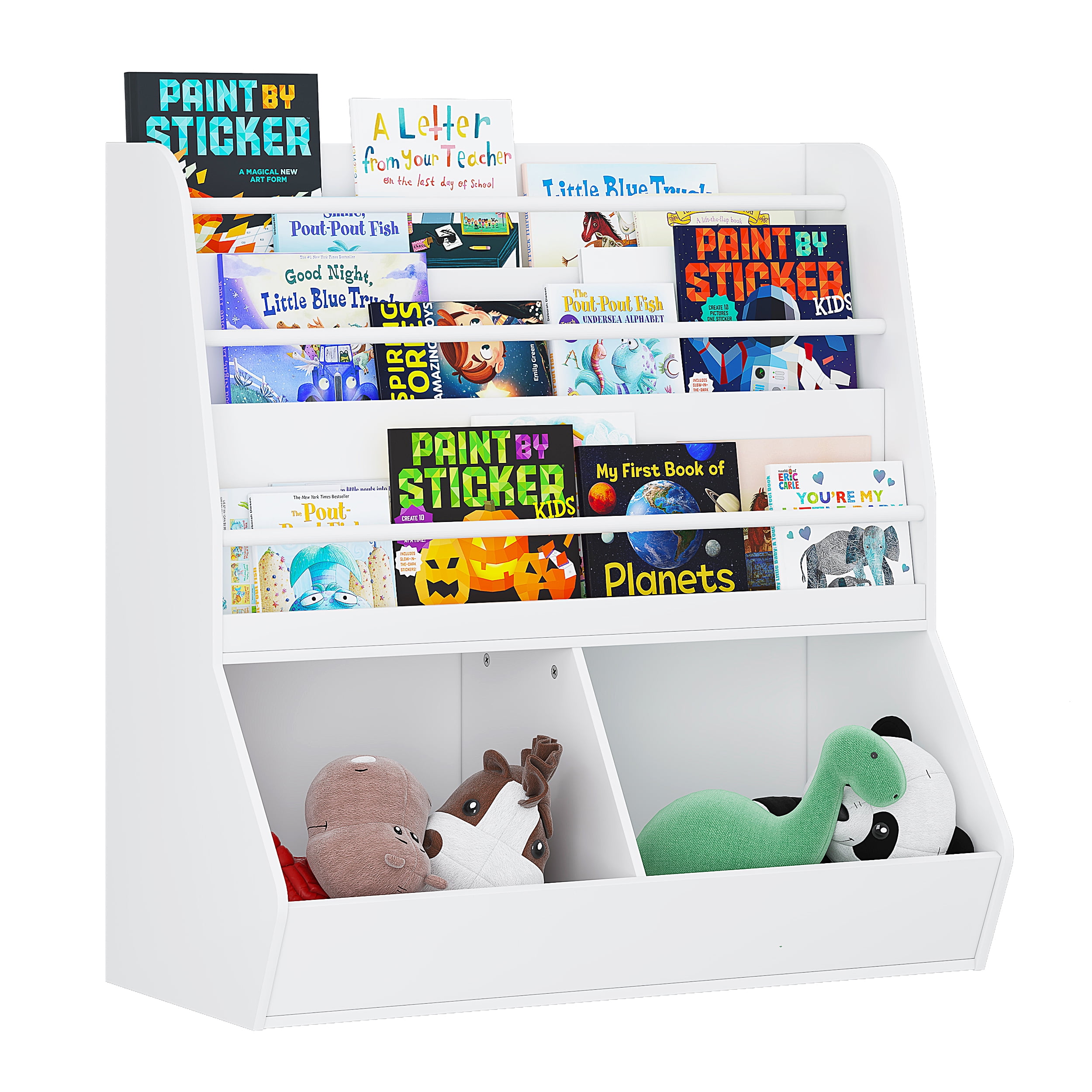 UTEX Kids Bookshelf, Wooden Toy Storage Cabinet Organizer Holder 2 Large Cubes,Children Bookcase Display Rack for Kids Room, Classroom, Nursery, Kindergarten (White Finish)