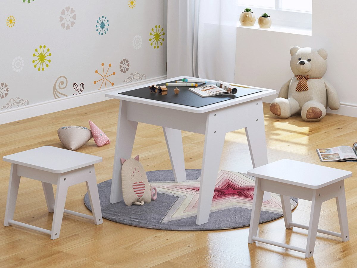 UTEX Kids Chalkboard 3-Piece Activity Table and Chair Set, White