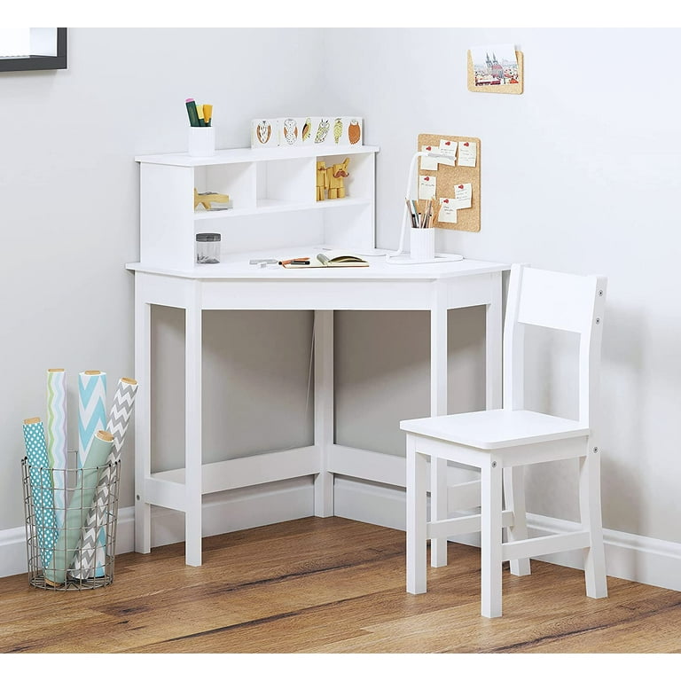 Utex Kids Desk,Wooden Study Desk with Chair for Children,Writing Desk with Storage and Hutch for Home School Use,White, Size: 38.4 H x 26.5 W x 18.25
