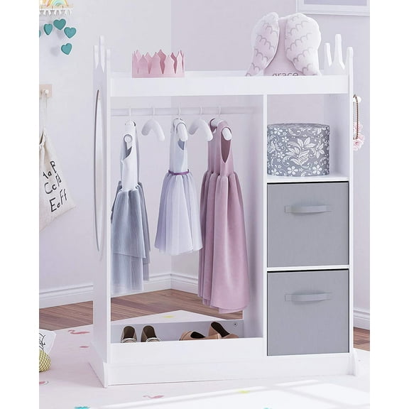 SalonMore Kids Dress up Storage with Mirror and Storage Bin,Kids Armoire Dresser with Mirror, Costume Closet for Kids, Pretend Storage Closet for Kids,Costume Storage Dresser(White)