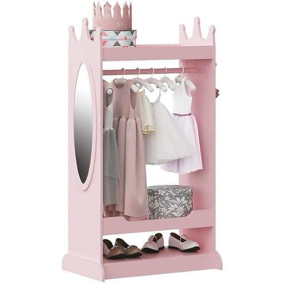 UTEX Kids See and Store Dress-up Center, Kids Costume Organizer, Open Hanging Armoire Closet,Pretend Storage Closet for Kids,Costume Storage Dresser (Pink)