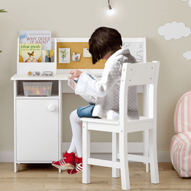 UTEX Kids Study Desk with Chair, Wooden Study Table for 3-8 Years Old, Student's Workstation & Writing Table (White)