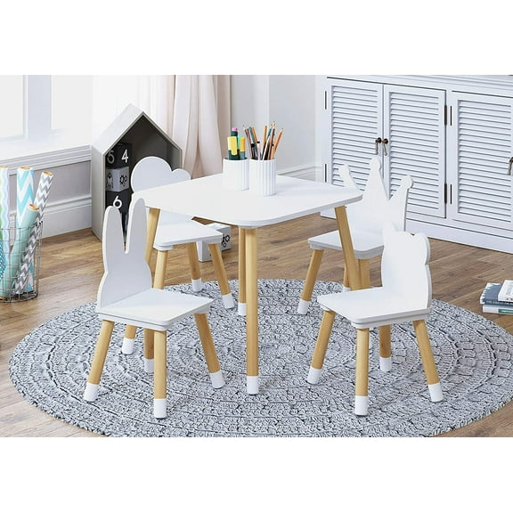 UTEX Kids Table with 4 Cute Chairs Set, White
