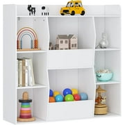 UTEX Kids Toy Storage and Bookshelf , Multifunctional Bookcase with 8 Cubbies and Bins, Open Kids Bookshelf Organizer Display Stand, Large Toy Storage Cabinet White