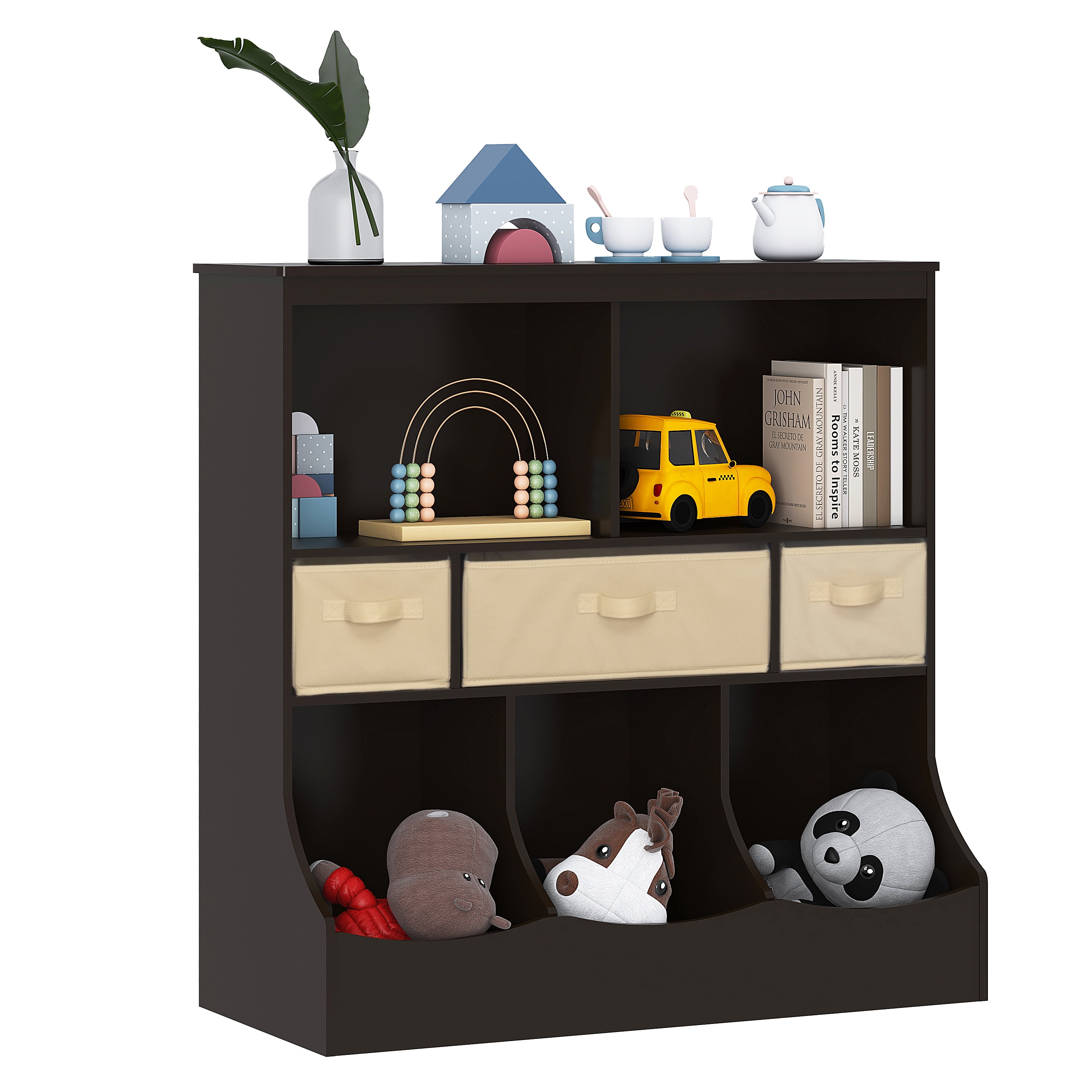 UTEX Kids Toy Storage Organizer with Bookshelf, Wooden Children's