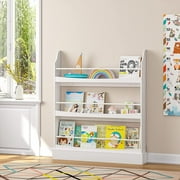 UTEX Wall Bookshelf for Kids, Book Shelf Organizer and Storage for Kids Nursery Dcor,Wall Mounted Kids Book Rack Storage, 3-Shelf Bookcase Organizer Extra Wide White