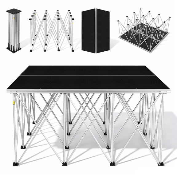 UTHCLO 4 x 4 ft Folding Portable Stage Platform Modular Unit with 24 High 16-Strut Centipede Riser for Auditoriums Concerts Bars Aluminum