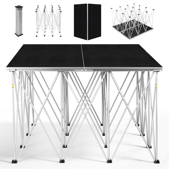 UTHCLO 4 x 4 ft Folding Portable Stage Platform Modular Unit with 32 High 16-Strut Centipede Riser for Auditoriums Concerts Bars Aluminum
