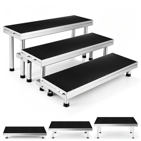 UTHCLO Adjustable Portable Stage stairs Three-Level Staircase for 32" & 24"High Stage| 8" & 16" & 24" High Collapsible Risers