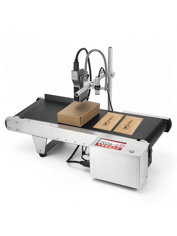 Inkjet Coding Machine with Mini Conveyor Belt 2-12.7mm Industrial Online Inkjet Printer with 42ml Original Quick-Drying Ink for Expiry Dates,Batch Numbers,Barcodes,QR Codes,Logos,Labels