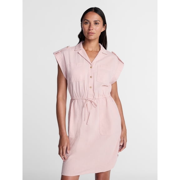 Time and Tru Women's Utility Shirtdress, Mystical Rose, Sizes XS-XXXL