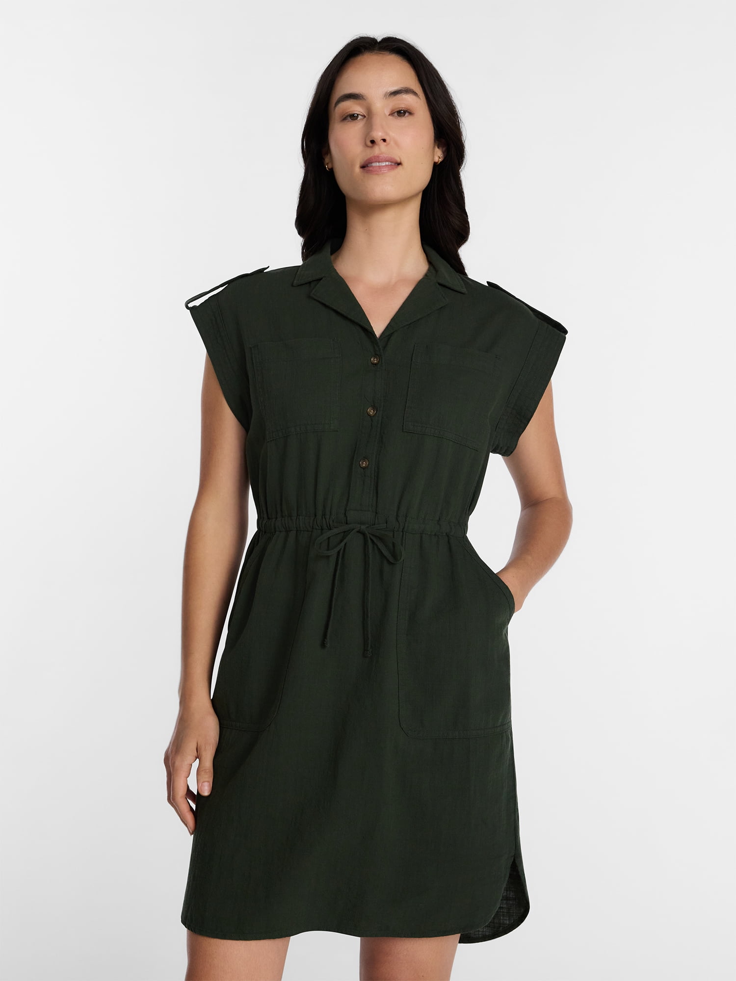 Time and Tru Women's Utility Shirtdress, Sizes XS-XXXL