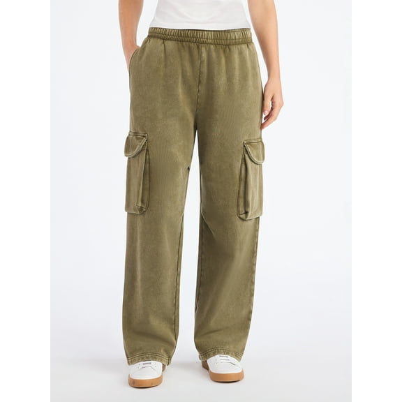 Scoop Women’s Mineral Washed Wide Leg Cargo Sweatpants, Sizes XS-XXL