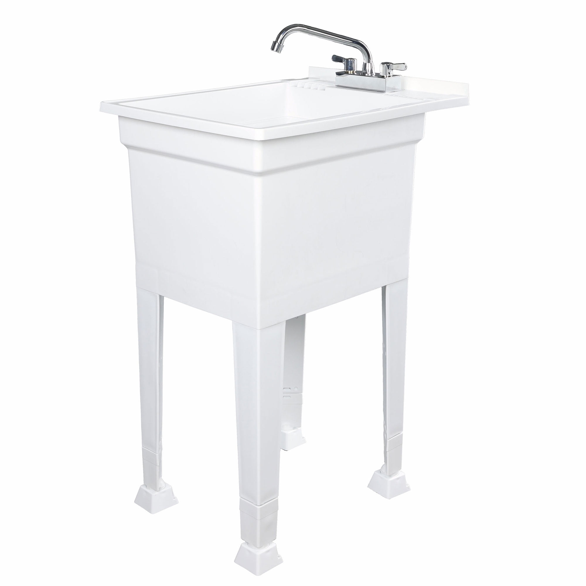 18-Inch White Plastic Freestanding Utility Sink with Stainless Steel Faucet