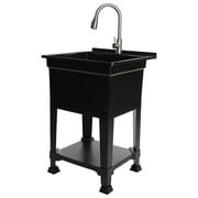 UTILITYSINKS Plastic 24" Freestanding Compact Workshop Utility Sink, Black