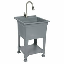 UTILITYSINKS Plastic 24" Freestanding Compact Workshop Utility Sink, Grey