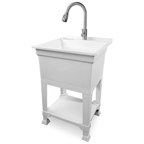 UTILITYSINKS Plastic 24" Freestanding Compact Workshop Utility Sink, White