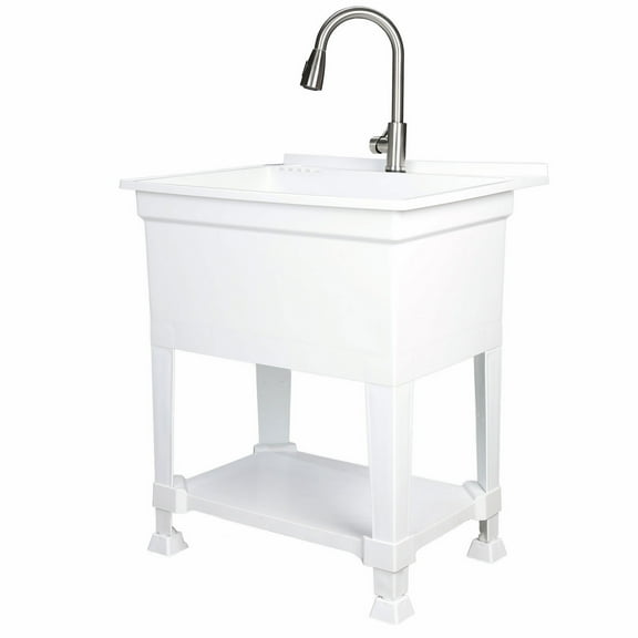 UTILITYSINKS Plastic 30” Freestanding Utility Sink with Pull Faucet, White