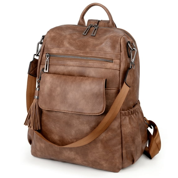 UTO Backpack Purse for Women Fashion Ladies Shoulder Bags Vegan Leather Large Designer Convertible with Tassel(Brown)