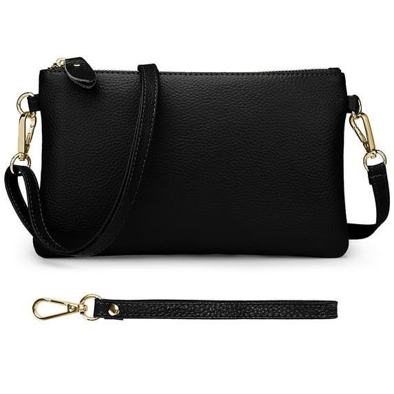 UTO Crossbody Purse for Women Genuine Leather Wristlet Wallet Clutch Purses Handbag with Detachable Shoulder Strap(Black)