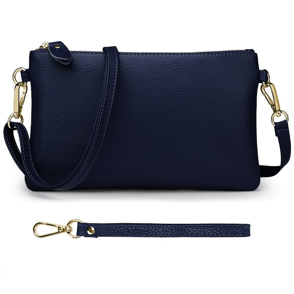 UTO Crossbody Purse for Women Genuine Leather Wristlet Wallet Clutch Purses Handbag with Detachable Shoulder Strap(Dark Blue)