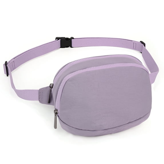 UTO Fanny Pack for Women Nylon Fashion Waist Bag Back Embroidered Double Zipper Belt Bag Chest Pack with Adjustable Strap for Traveling Casual(Light Purple)