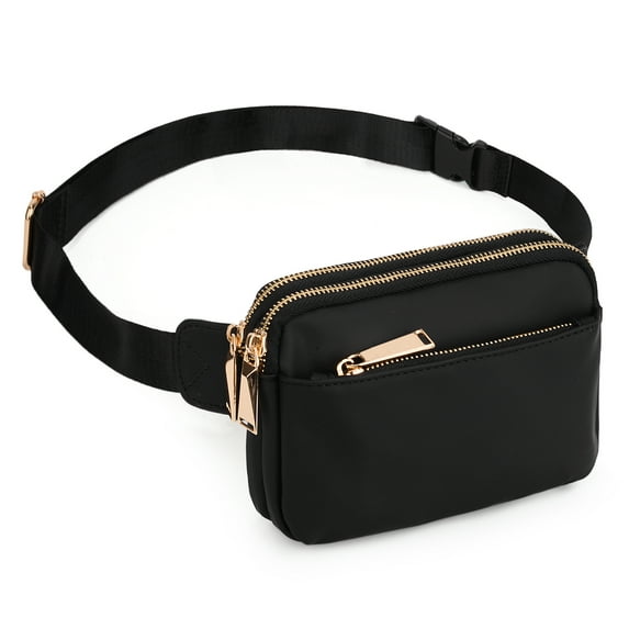 UTO Fanny Packs for Women Waterproof Waist Bag PU Leather Fashion Small Crossbody Belt Bag with Zipper Pocket for Travel(Black)