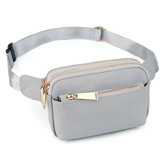 UTO Fanny Packs for Women Waterproof Waist Bag PU Leather Fashion Small Crossbody Belt Bag with Zipper Pocket for Travel(Grey)