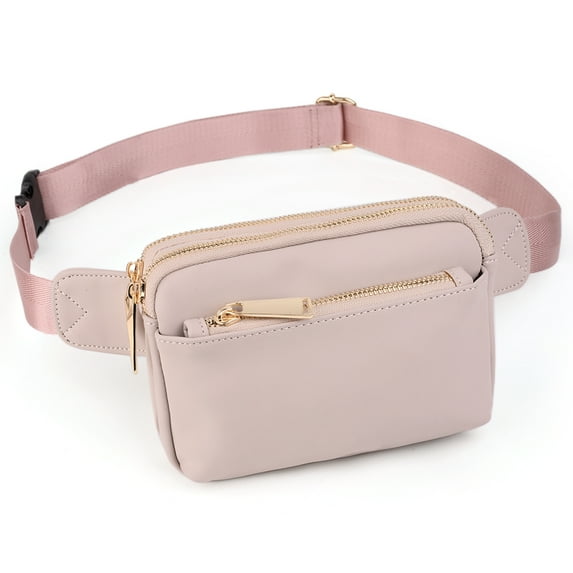 UTO Fanny Packs for Women Waterproof Waist Bag PU Leather Fashion Small Crossbody Belt Bag with Zipper Pocket for Travel(Light Pink)