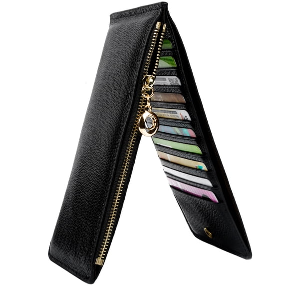 UTO Genuine Leather Women Wallet RFID Blocking Bifold Multi Card Holder Wallets Organizer with Zipper Pocket(Black)