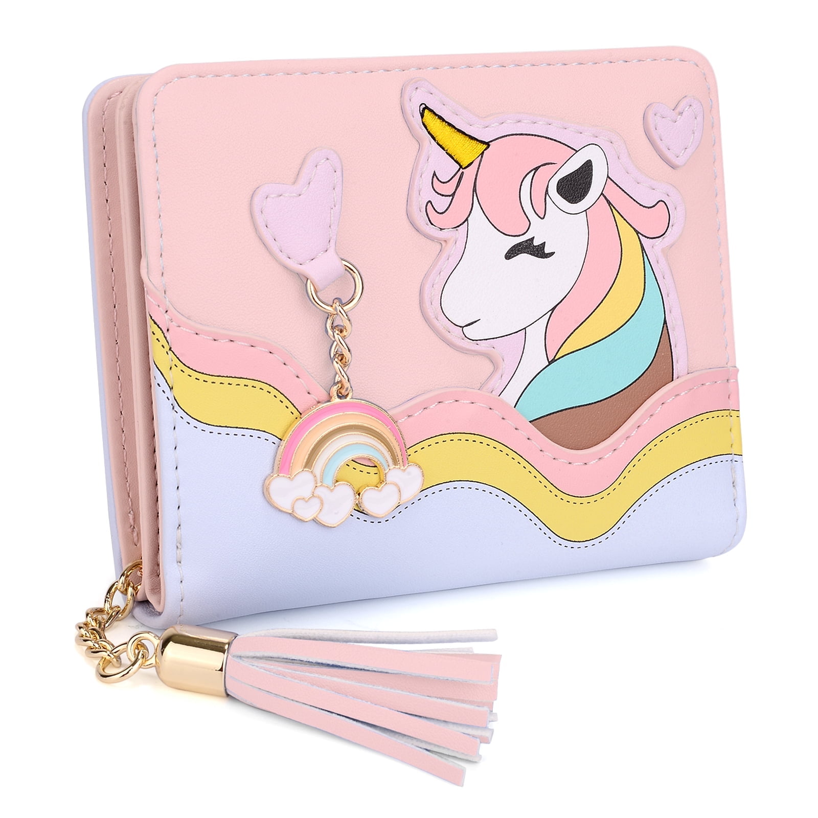 UTO Girls Wallet Unicorn Small PU Leather Card Holder Women Coin Purse with Cute Pendant Tassel Light Pink Walmart