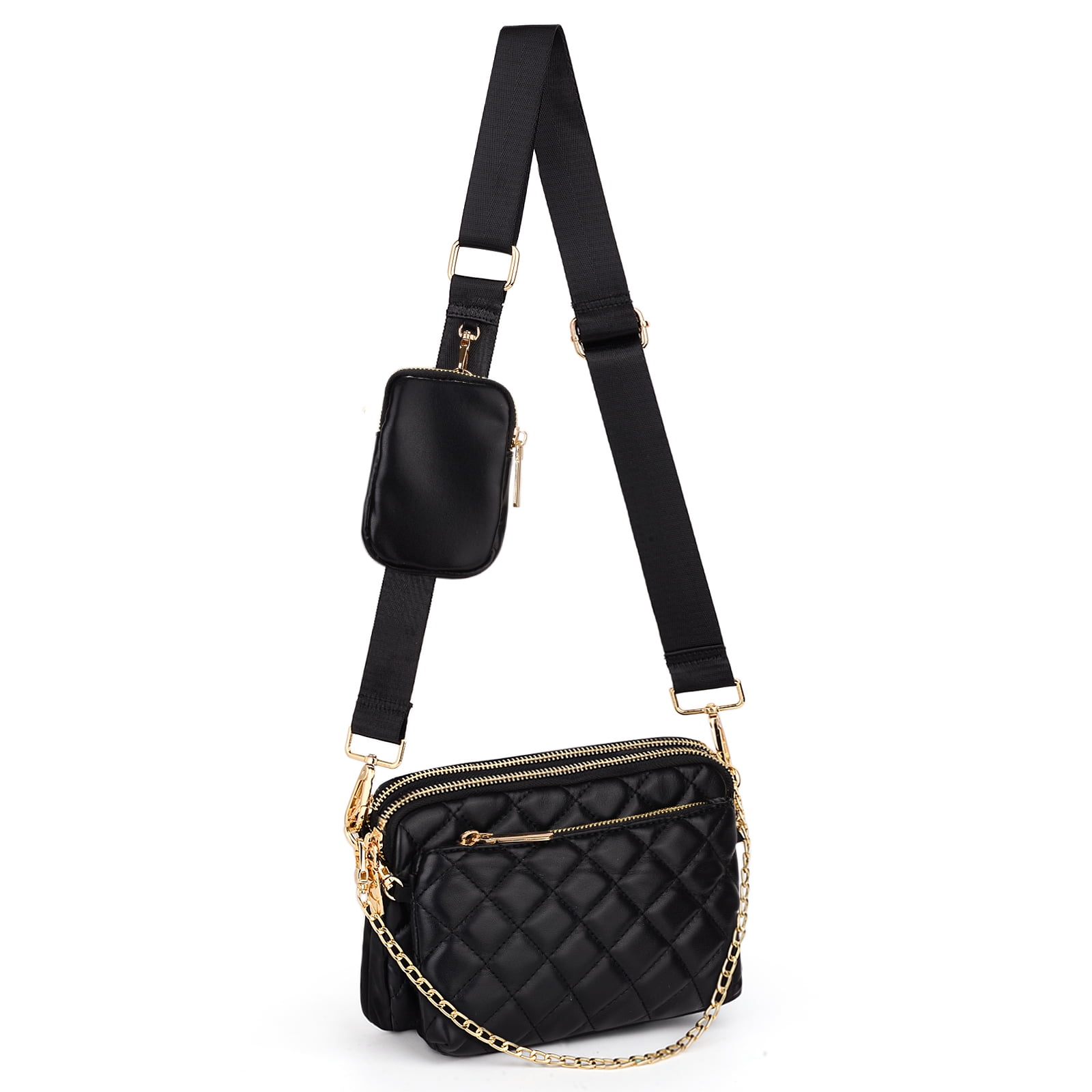 Bags  Black Crossbody Strap With Gold Hardware And Key Coin Pouch