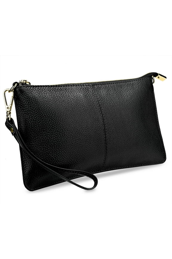 Small Crossbody Clutch Purse for Women Genuine Leather Ladies Wristlet Wallet Handbag for Daily Traval(Black)