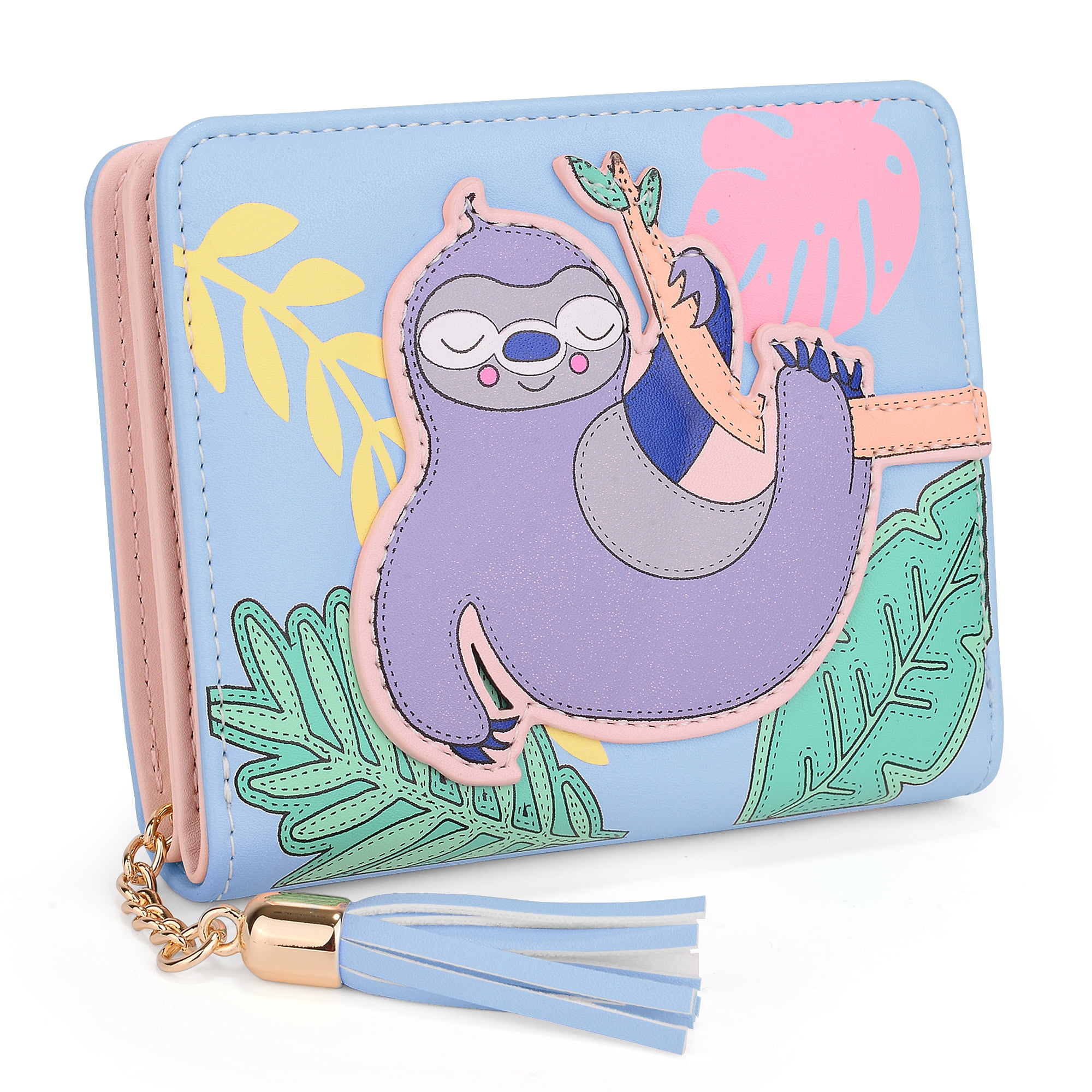 UTO Small Wallets for Girls Women Bifold Sloth Coin Purse Vegan Leather ...