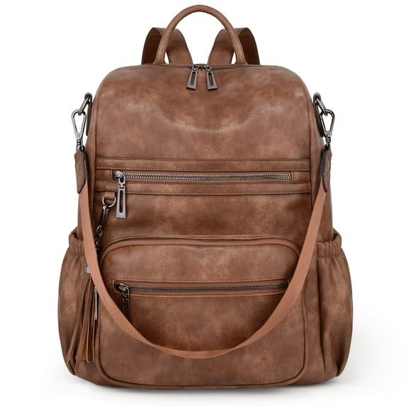 UTO Travel Backpack Purse for Women Vegan Leather Designer Ladies Fashion Shoulder Bag with Tassel Convertible(Brown)