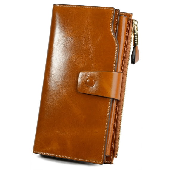 UTO Wallet for Women Genuine Leather RFID Blocking Bifold Large Ladies Purse Card Holder Organizer Clutch(Brown)