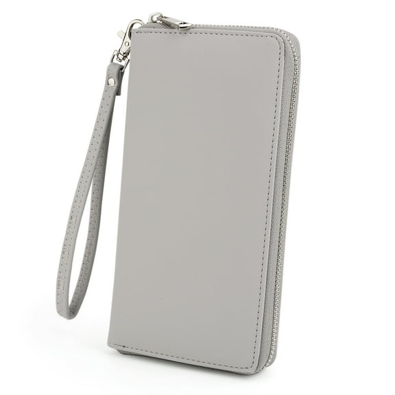 UTO Wallets for Women PU Leather Zip Around Clutch Purse Card Holder Large Capacity Ladies Phone Wristlet(Grey)