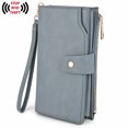 thumbnail image 1 of UTO Wallets for Women Vegan Leather RFID Blocking Trifold Purse Card Holder Ladies Clutch Phone Wristlet(Grey Blue), 1 of 7