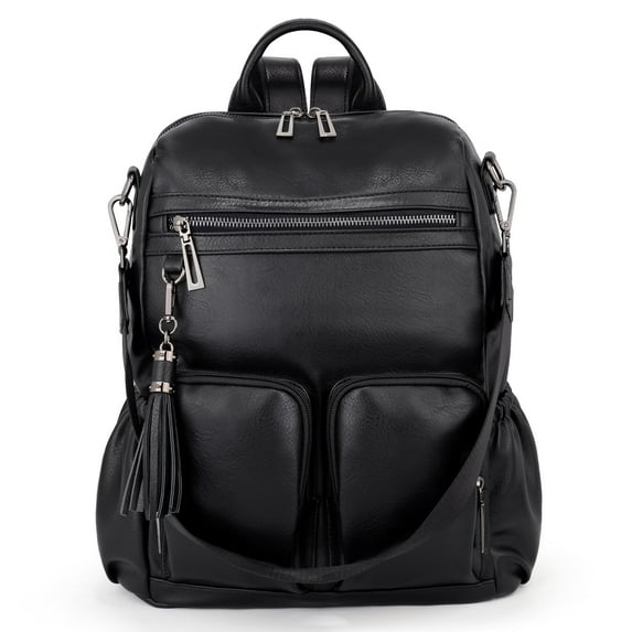 UTO Women Backpack Purse Vegan Leather Fashion Ladies Large Travel Bag Convertible Shoulder Bag with Tassel(Black)