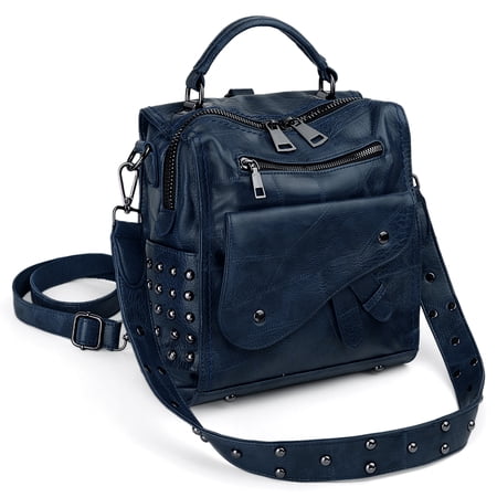 UTO Women Backpack Purse Vegan Leather Rivet Studded Ladies Fashion Travel Backpack Lightweight Convertible Shoulder Bag(Blue)