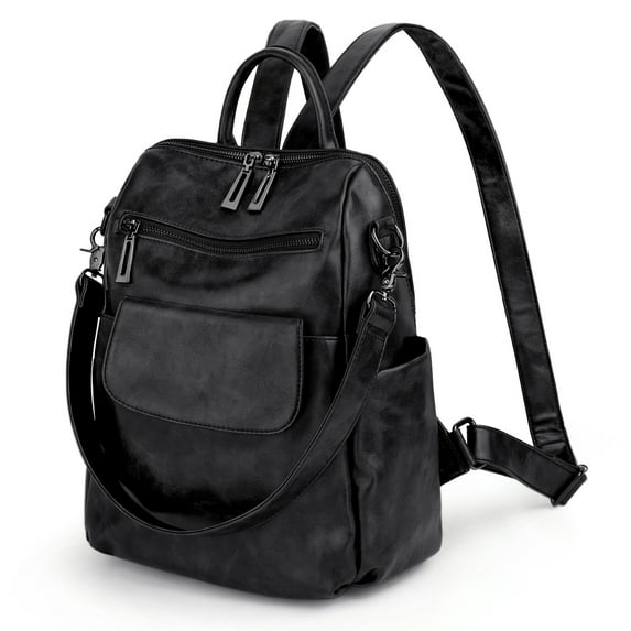 UTO Women's Fashion Backpack Purse Vegan Leather Multipurpose Design Casual Shoulder Bag Fashion Ladies Satchel Bags(Black 2)