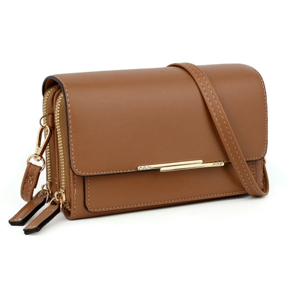 UTO Womens Small Crossbody Purses PU Leather Cellphone Bags Ladies Clutch Shoulder Handbags Wallet Purse(Brown)