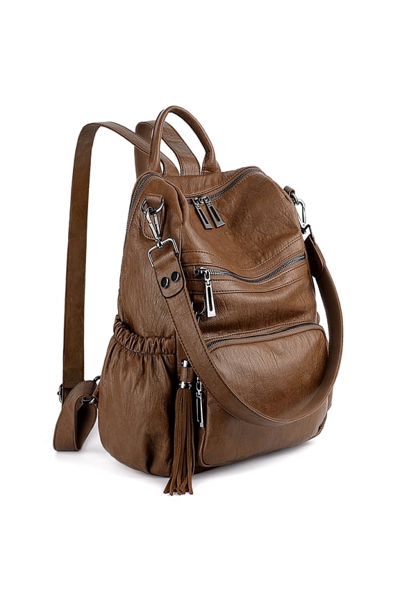 Women's Backpack Purse PU Leather Large Designer Ladies Fashion Shoulder Handbag with Tassel(Brown)