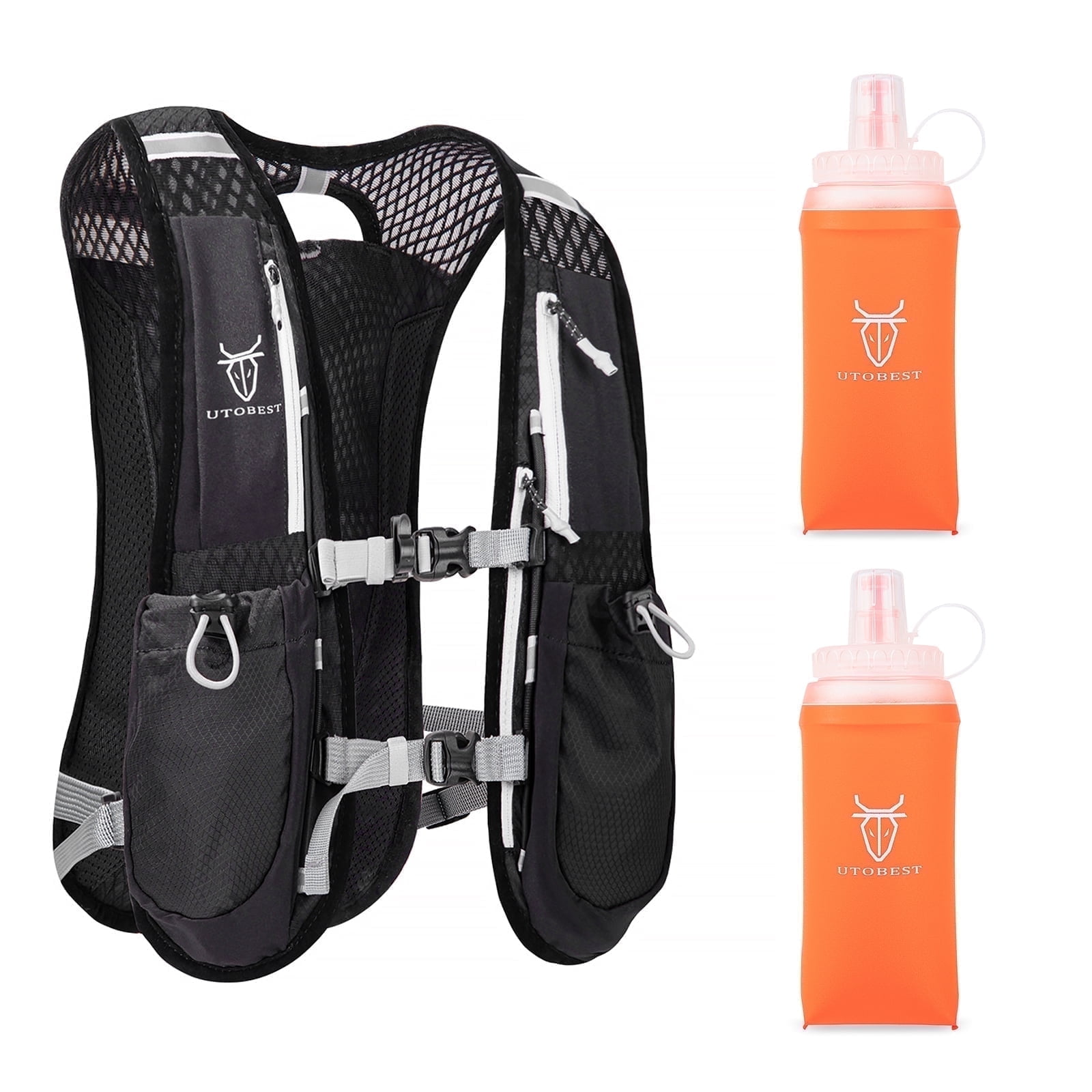 UTOBEST Running Backpacks Lightweight Hydration Pack Functional Vest 5L with 2pcs 350ML Soft Flasks