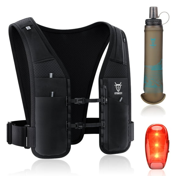 UTOBEST UTR113 Reflective Running Vest Hydration Pack Adjustable Phone Holder with 500ml Soft Flask and Led Light, M