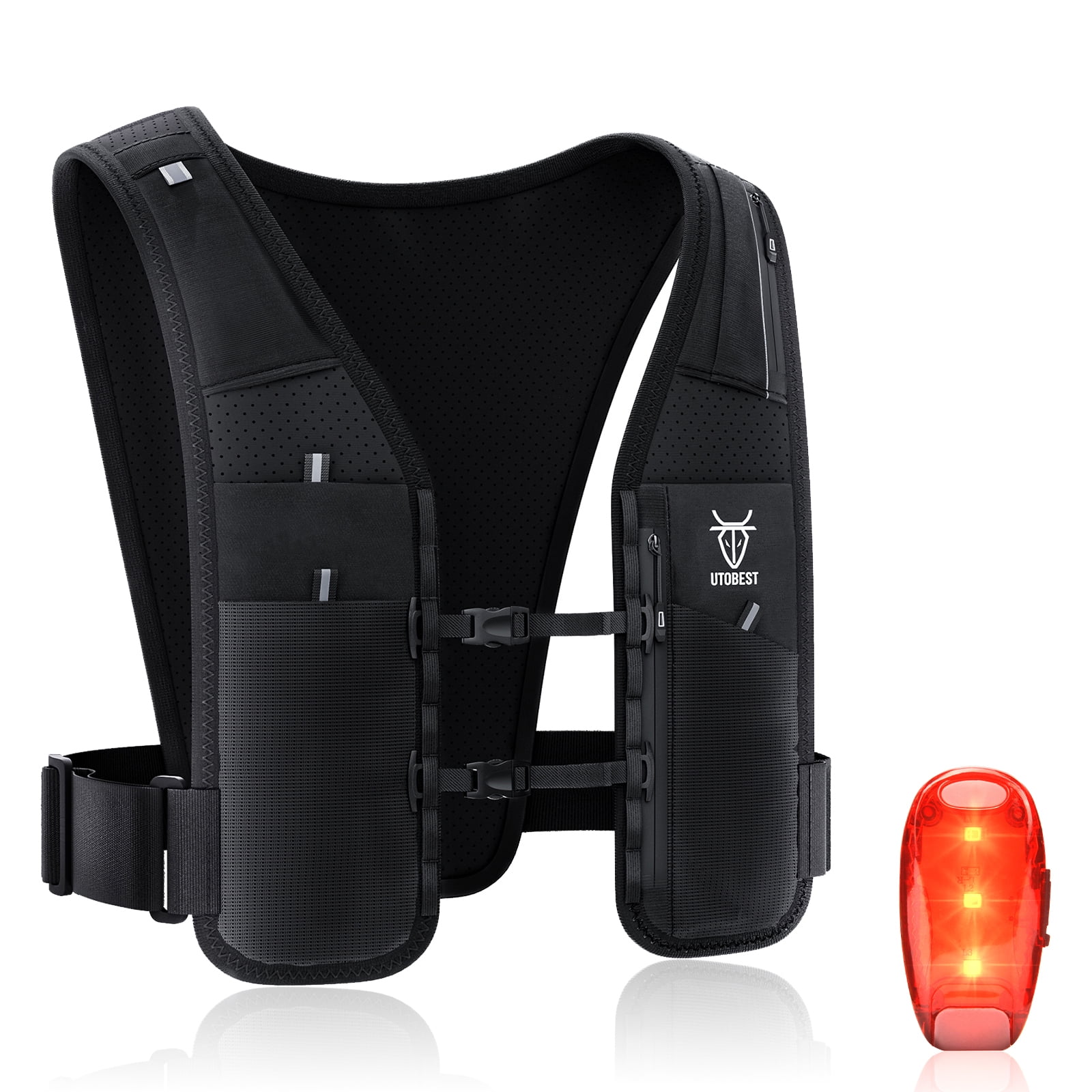 UTOBEST UTR113 Reflective Running Vest Hydration Pack Adjustable Phone Holder with Led Light, L